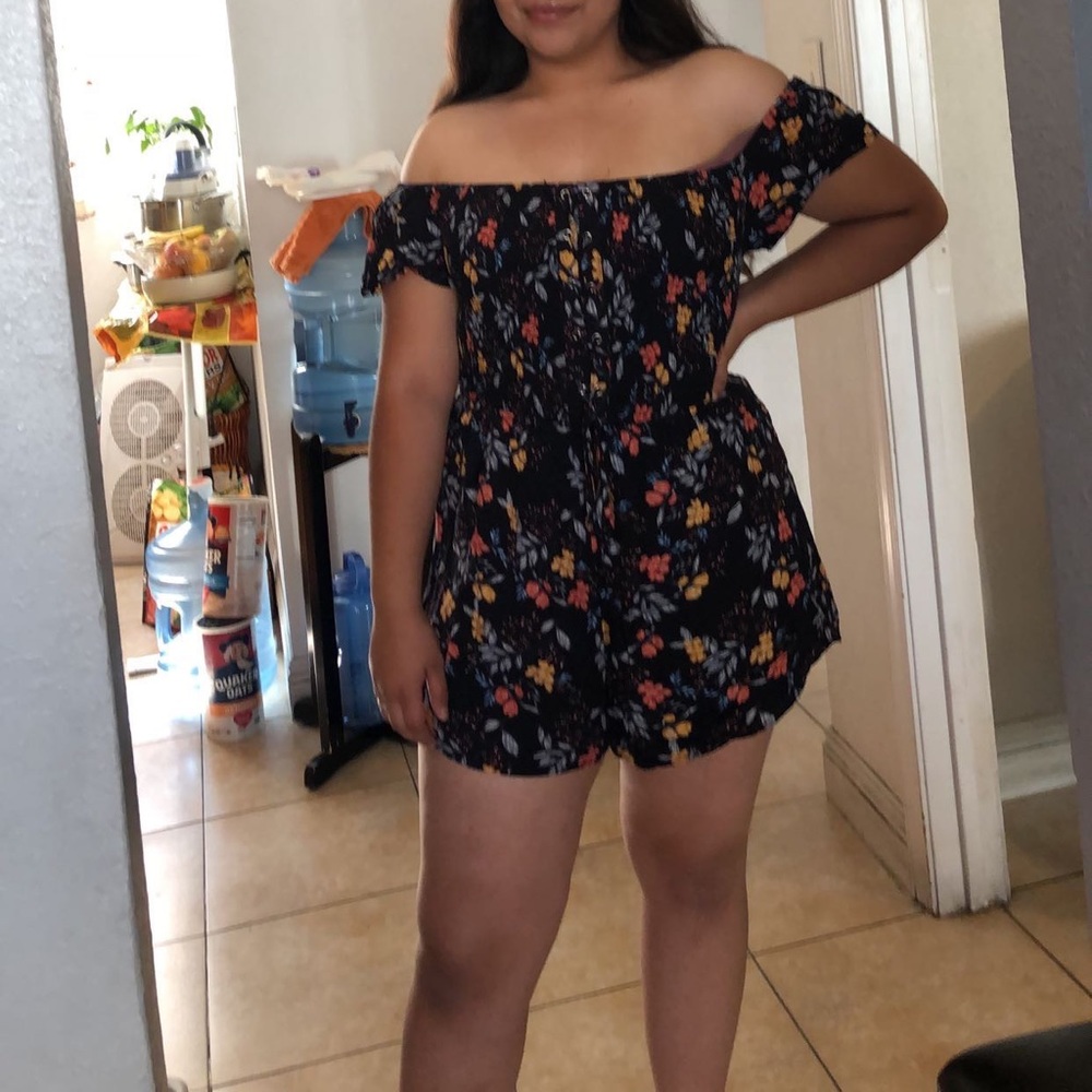 Black floral romper